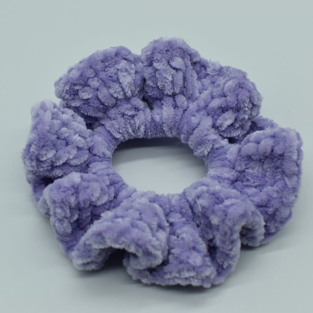 Handcrafted Purple crocheted chenille scrunchie